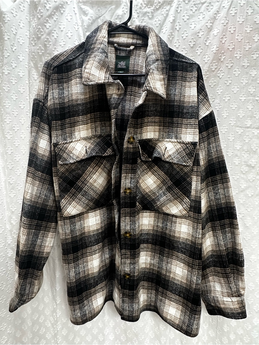 wild fable Black and Cream Plaid Button-Down Shacket